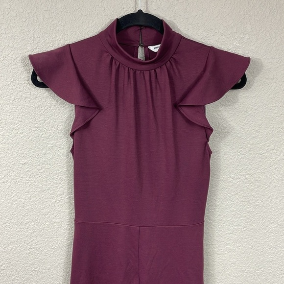 Amanda Uprichard Davina Ruffle Mock Neck Flare Jumpsuit Merlot Burgundy Sz XS - Picture 4 of 12